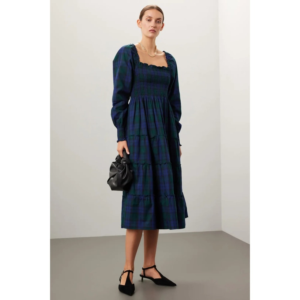 Hill House Home Tartan Naomi Nap Midi Smocked Dress Size Small